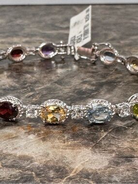 Sterling Silver Multi Gemstone Bracelet Blue Topaz Peridot More New